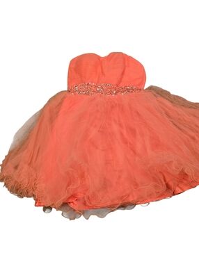 Jenjenhouse Size 4 Strapless Coral "Watermelon" Tulle Dress Beaded Waist NWT